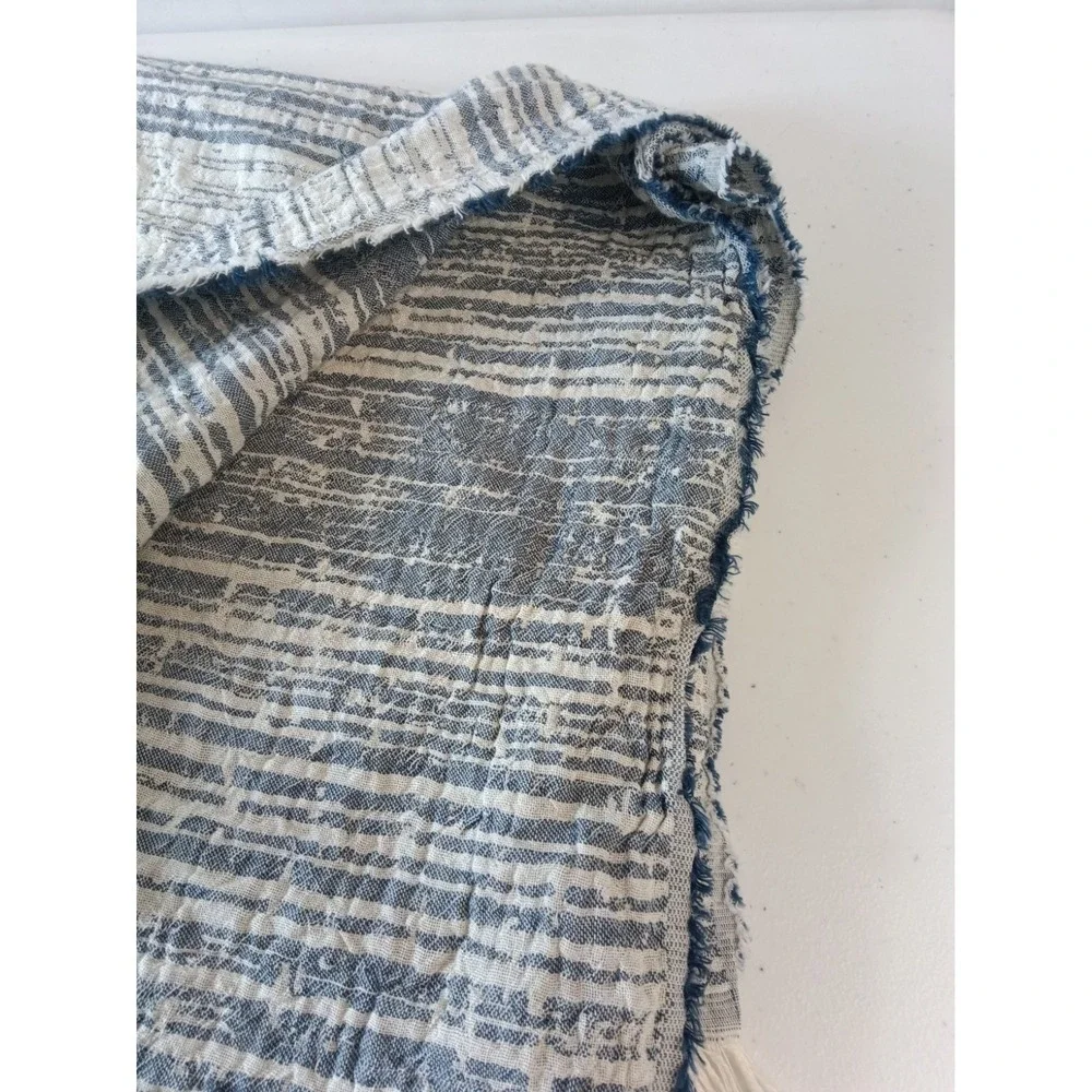 Teema Blue print Tassel Towel throw blanket 100% Turkish Cotton 68